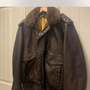 Schott NYC Dark Brown Leather Jacket with Fur Collar